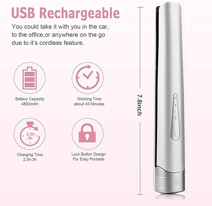 Hair Straightener and Curler 2 in 1 Rechargeable Battery Operated Hair Straightener 4800mAhMini Size Easy CarryTitanium Plate Straightener Curling Iron (White)