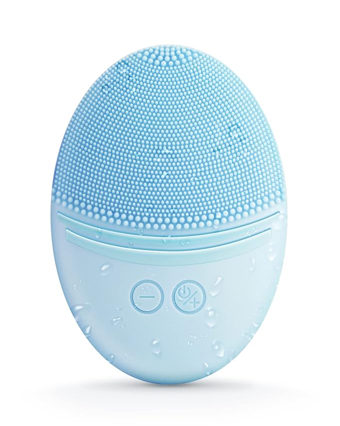 EZBASICS Facial Cleansing Brush Waterproof Sonic Vibrating Face Brush for Deep Cleansing Gentle Exfoliating and Massaging Inductive charging (Blue)