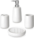 vancasso White Bathroom Accessories Set Ceramic Soap Dispenser and Toothbrush Holder Sets Stoneware 4 Pcs Bathroom Sink Set for Modern Home Decor