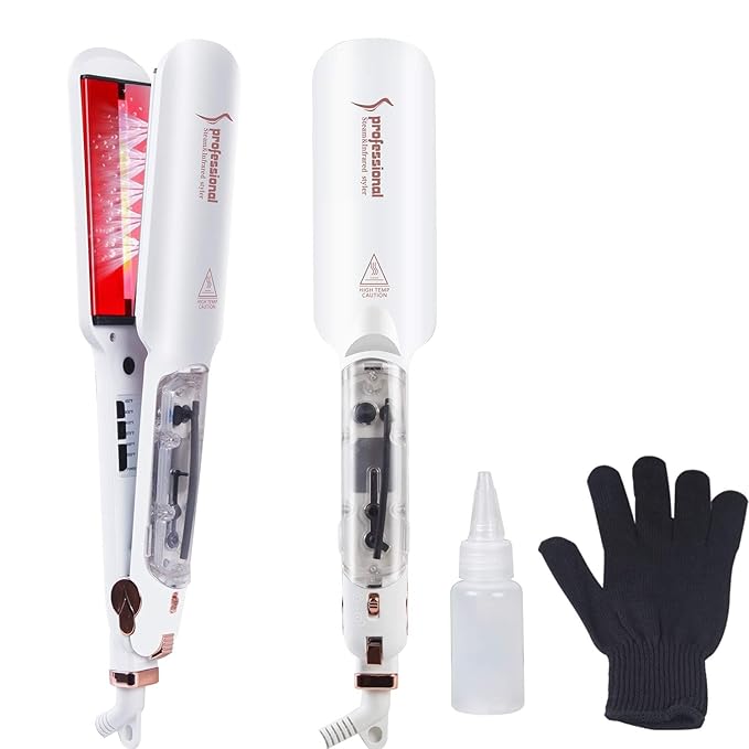 DORISILK Steam Hair Straightener and Curler Iron 2 in 1 Professional Salon Infrared Flat Iron Wide Tourmaline Ceramic Plate Vapor Straighteners for Hair Instant Heat Up Adjustable Temp 2 Inch White