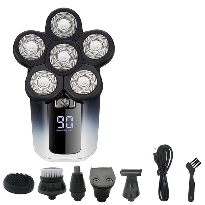 Head Shavers for Bald Men 6 In 1 Rechargeable Electric Shaver 6 Floating Heads Bald Electric Shaver Grooming Kit Shaver For Men