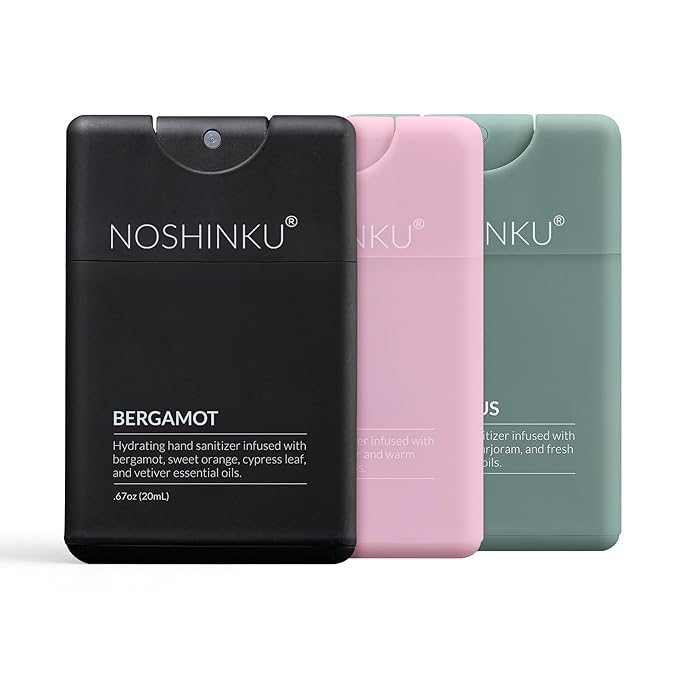 Noshinku - Refillable Hand Sanitizer Discovery 3-Pack Travel Size Spray with Hydrating Botanical Oils Natural Ingredients All Natural Fragrances Sugarcane Derived Alcohol No Parabens No Dyes