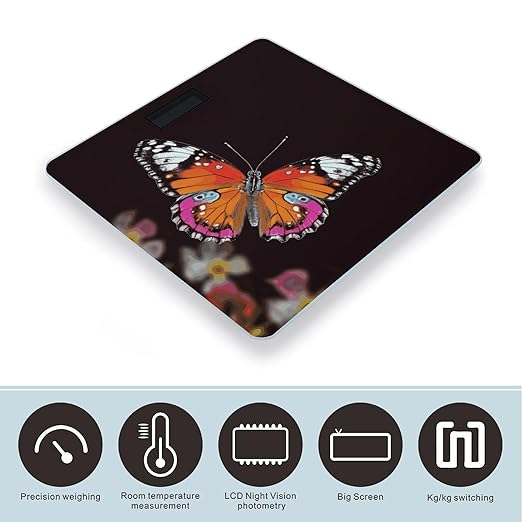 Pretty Butterfly Weight Scale Digital Electronic Scales Bathroom Scale Larg LCD Backlight Display High Precision MeasurementsTempered Glass