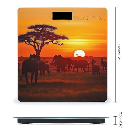 African Animal Sunset Scale for Body Weight High Precision Digital Weight Scales with LCD Display Anti-Slip Sturdy Slim Tempered Glass Bathroom Scale for Home Use