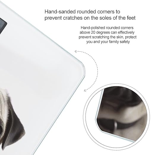 Pug DogScale for Body Weight with LCD High Precision Weighing Scales Fashion Sturdy Tempered Glass Weight Scales Easy-to-Read Digital Bathroom Scale for Daily 400lb
