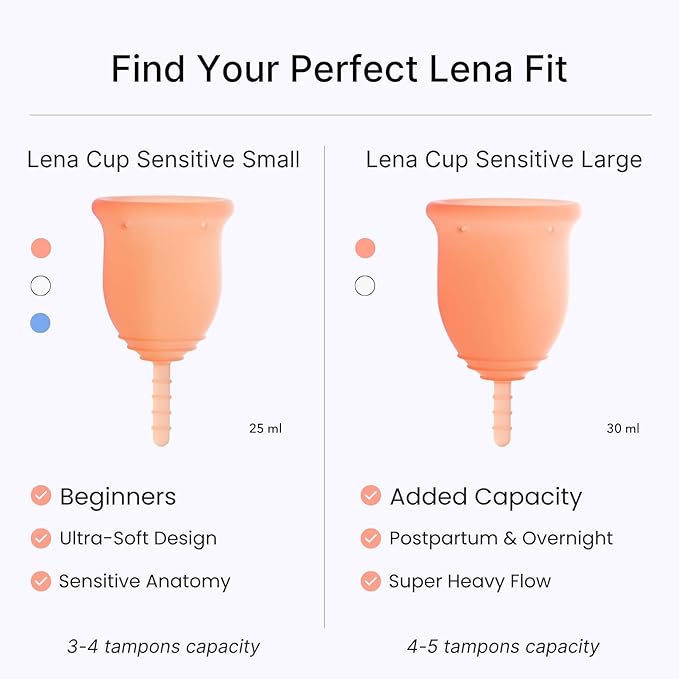 Lena Sensitive Menstrual Cup - Size Large - Ultra-Soft Reusable Silicone Period Cup for Sensitive Anatomy 12-Hour Comfort Gentle &amp Leak-Free Protection (LENA-COR-L)