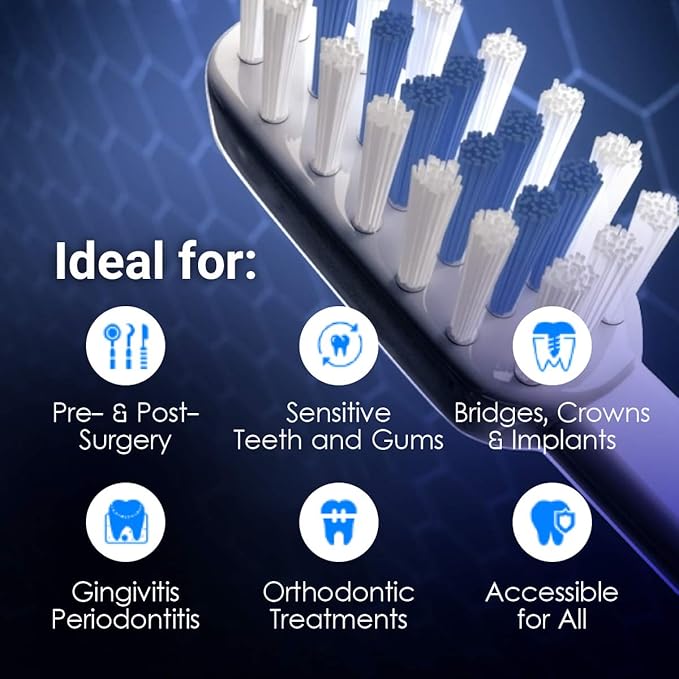 Emmi-dent Metallic/Professional 2-Pin Bristle-Head Attachments - Electric Toothbrush Replacement Heads. Cleans with Ultrasound Waves (Wave 4 Pack)