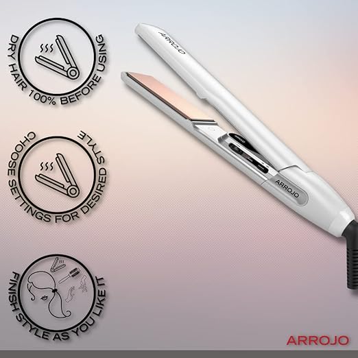 Arrojo AP-C450 White Ceramic Smoothing Iron — Dual Voltage Flat Iron — 450 Degrees in seconds — Ceramic Hair Iron for All Types of Hair — No Frizz Ceramic Plates — 1 ¼ Inches