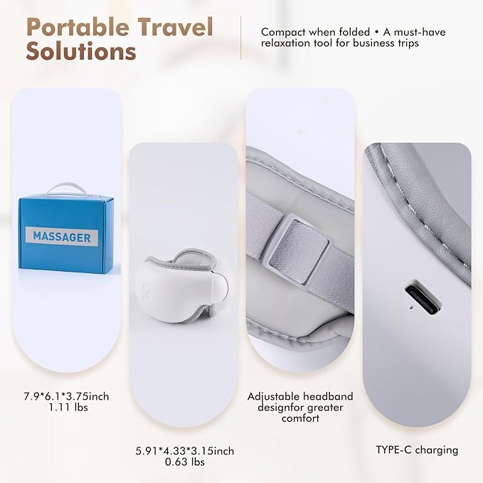 Eye Massager with Light-Blocking Design 2026 Upgraded Eye Massager with Heat 5 Modes &amp 180° Folding Design Sleep Gift for Office Travel Home Use Portable &amp Gifts for Women and Men