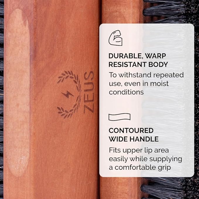 ZEUS Palm Beard Brush for Men Firm 100% Boar Bristles Gently Detangles Smooths &amp Conditions Facial Hair German-Made Pear Wood Handle (G91)