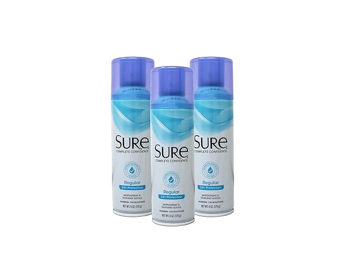 Sure Regular Scent Aerosol Antiperspirant and Deodorant - 24-Hour Protection for Men and Women - Fast Drying Spray Deodorant - 6 oz Pack of 3