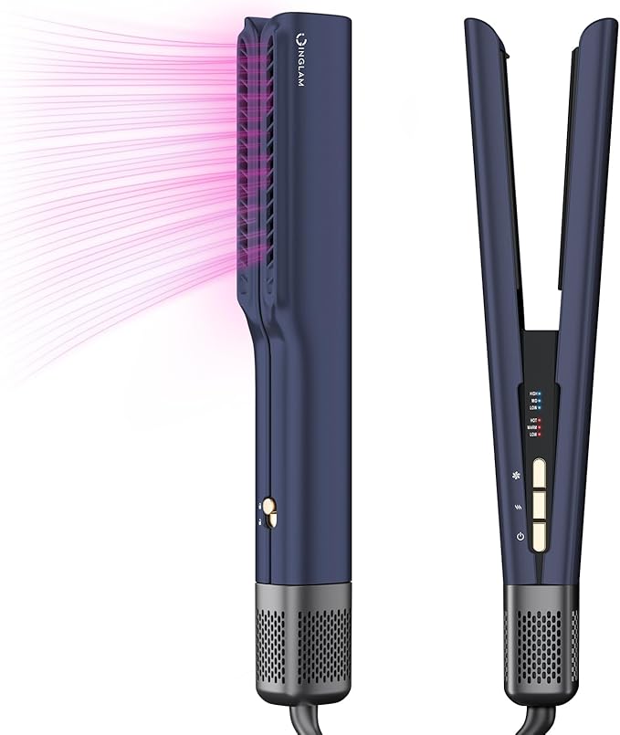 IG INGLAM Air Straight Style from Wet Hair 200M Ionic Hair Dryer Straightener for Medium Long Length(14”-30”) Straightener and Dryer 2 in 1 Fast Drying and Straightening in One Step Dark Blue
