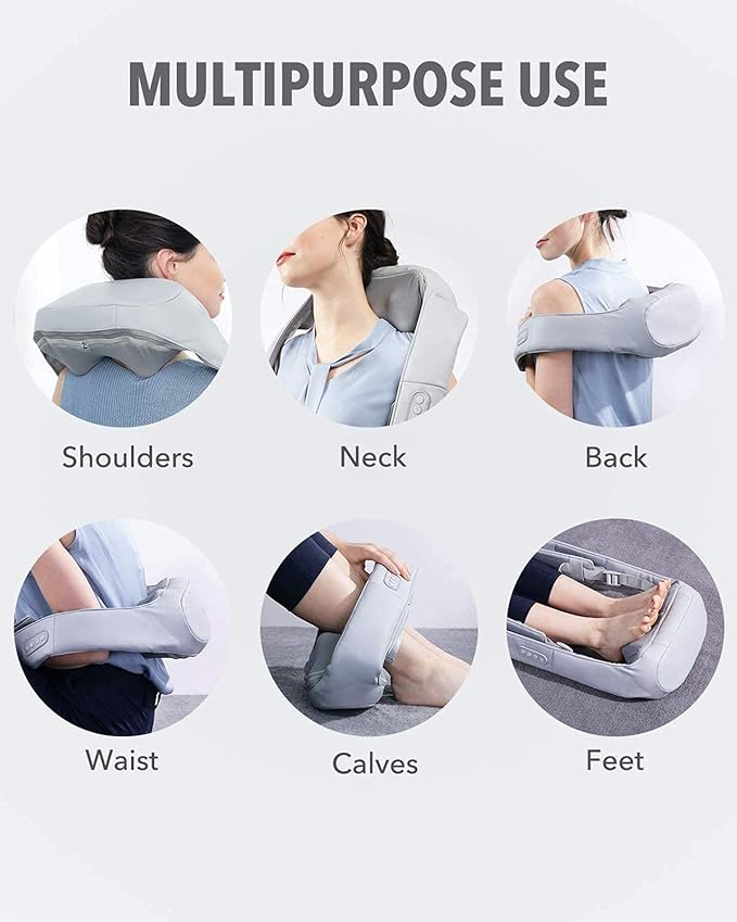 Back Massager with Adjustable Heat and Straps Shiatsu Neck Massagers for Neck and Back Shoulder Foot and Legs ( with Free Handbag ) Gray