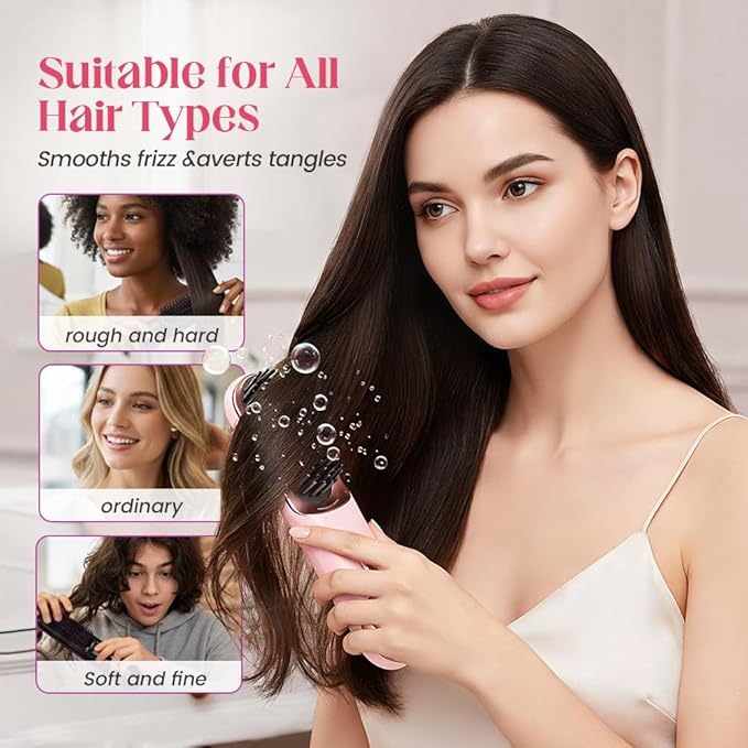 Brush Pro 2026 Hair Straightener Brush Cordless Hair Straightener for Short or Long Hair Portable Hair Comb for Travel 4 Temps 300 Million Negative Ionic (Black)