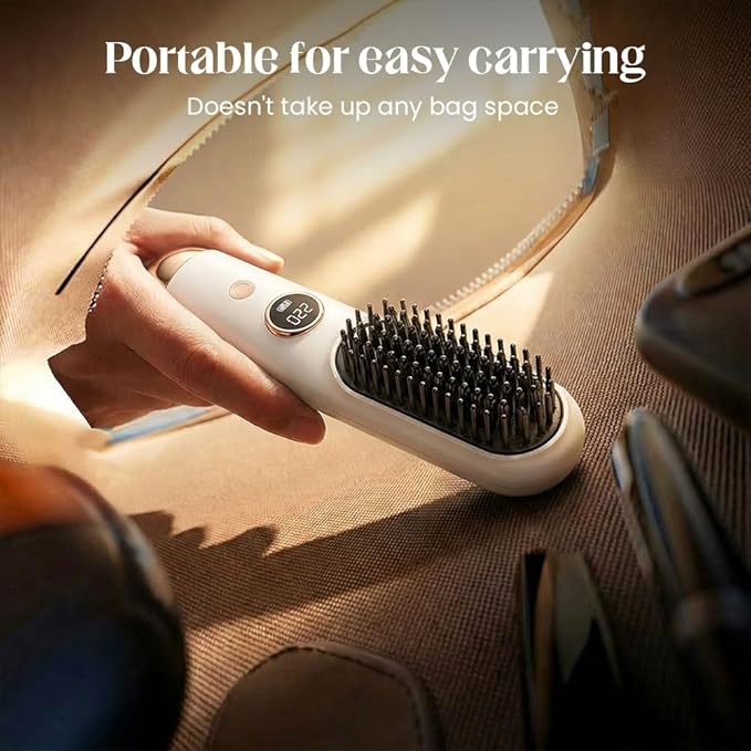 Cordless Hair Straightener Brush for Travel Portable 2-in-1 Straightening Brush with 9 Heat Settings Fast Heating Rechargeable Flat Iron Gift for Women (Blue)