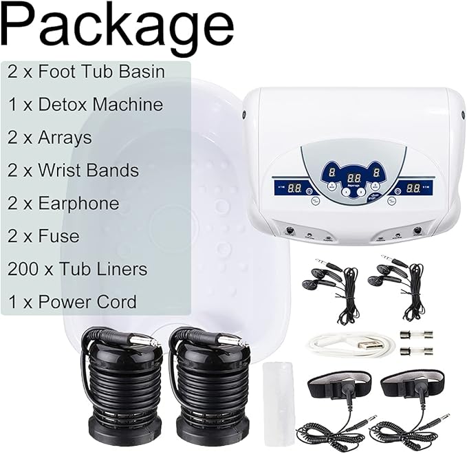 iMeshbean®Professional Dual Ionic Ion Detox Aqua Foot Bath Spa Machine Cleanse Equipment with Mp3 Music Player (with 2 Arrays+ 2 Foot Tub Basin +200 Tub Liners)
