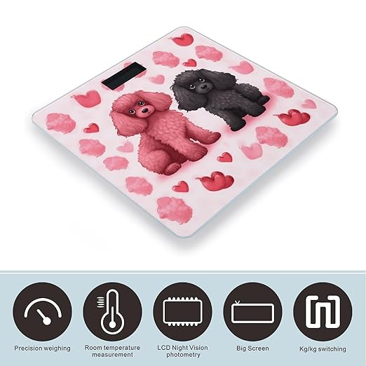 Pink Poodles Dogs Weight Scale Large Bathroom Scales Digital Weight with Bright LED Display Non Slip Automatic Weighing Scale Fashion Weighing Machine for Body