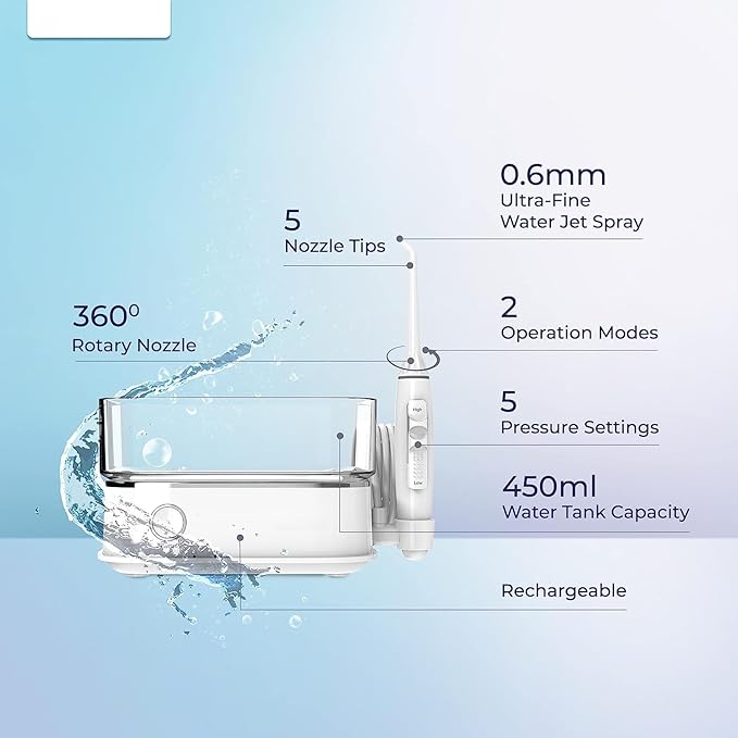 Water Flosser | Two Modes Clean &amp Massage | 10 Setting Water Pressure | 6 Tips &amp 600 ml Tank | Family Model