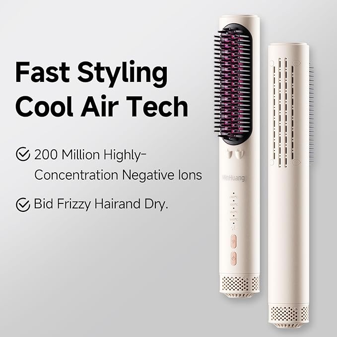 3 in 1 Ionic Hair Straightener Brush with Cool Air Technology Fast Heating Comb Volumizer Anti-Scald with 4 Adjustable Heat Settings Dual Voltage Styling Tool for WomenPink