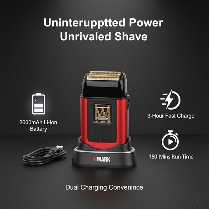 WMARK Electric Foil Shavers for Men Electric Razor for Men Beard Shaver Cordless Maglev Vector Motor 10000RPM Stainless Steel Gold-Titanium Coating 3 Floating Blades USB-C Rechargeable NG-XS1