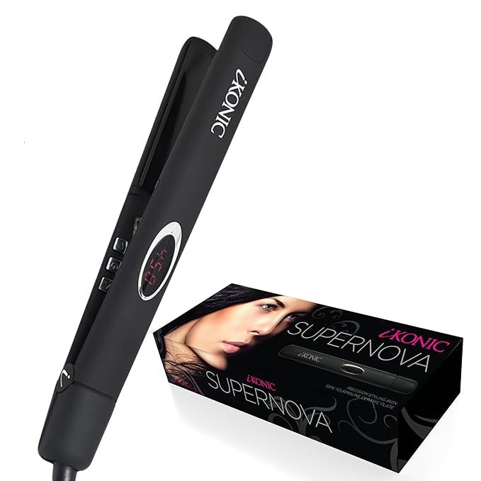 IKonic 100% Tourmaline Ceramic Hair Straightener &amp Curler– Anti-Static Infrared Ionic 2-in-1 Dual Voltage Flat Iron –1” Floating Plates Adjustable Temp 140–450°F Frizz-Free &amp Fast Heat Hair