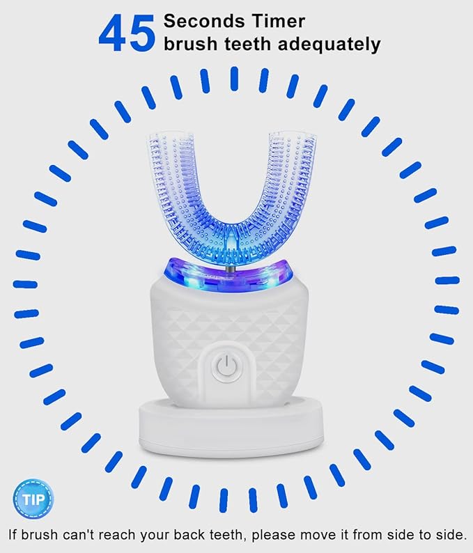 Ultrasonic Electric Toothbrush U Shaped Automatic Toothbrush for Adults 360° Whole Mouth Toothbrush Whitening IPX7 Waterproof