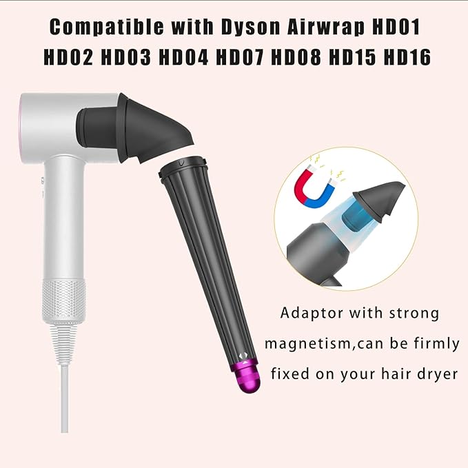 20mm-36mm/0.78-1.4Inch Long Hair Curling Conical Barrel with Adaptor for Dyson Airwrap HD01 HD02 HD03 HD04 HD07 HD08 HD15 HD16 Self-Curling Hair Roller Curlers Attachment Rose