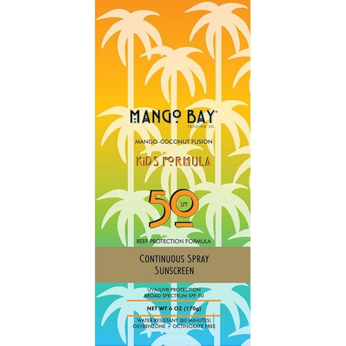 Mango Bay Sunscreen Spray SPF 50 Kids | Vegan Broad Spectrum UVAUVB - Octinoxate &amp Oxybenzone Free Water Resistant Reef Friendly ParabenPaba-free 6fl Oz - 170g 682863719192