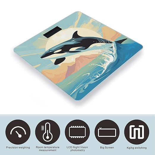 Orca in The Sea Bathroom Scale Automatic Power On/Off Body Scales LCD Backlight Display Square Digital Scale Rounded Corners Bathroom Scales for Home Bedrooms