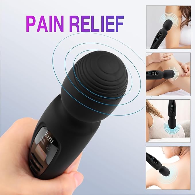Handheld Massager for Back Cordless Massager with LCD Display Personal Massager for Pain Relief Powerful 12 Vibrating Massage Wand Black