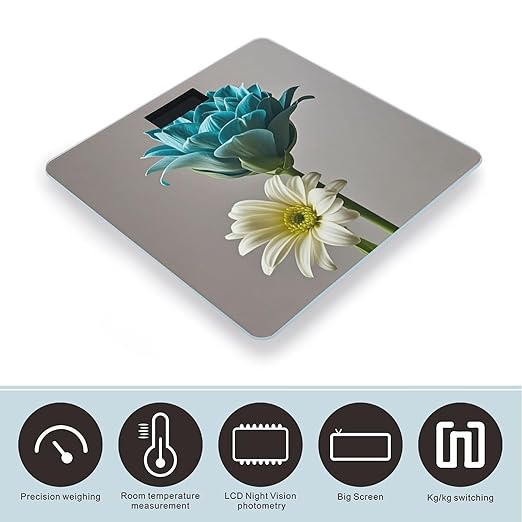 Teal and Flower Scale for Body Weight Digital Bathroom Scale Toughened Glass High Precision Scales for Body Weight with Large LCD Backlight Display Weight Scales
