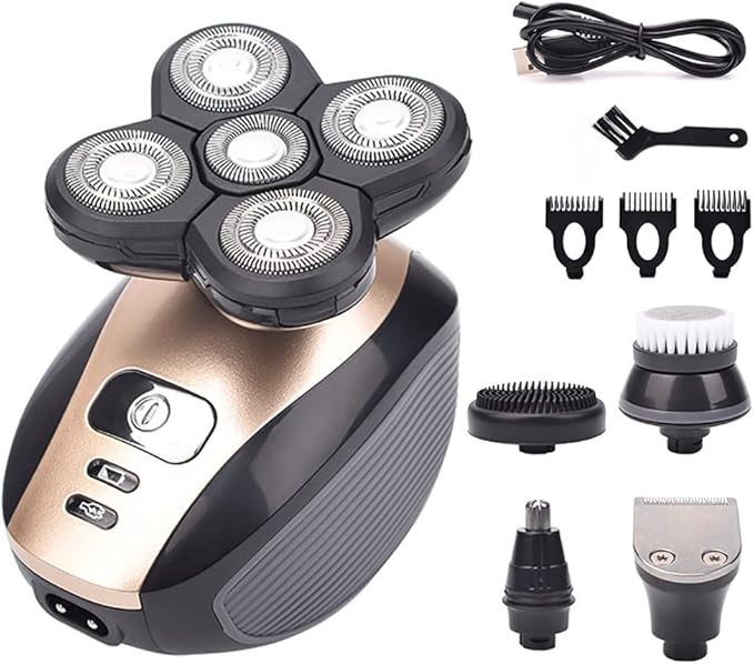 Electric Razor for Men 4D 5-in-1 Floating Head Men's Electric Shaver Kit Portable Rechargeable IPX7 Waterproof Shaver Nose Hair Trimmer Bald Body Razor