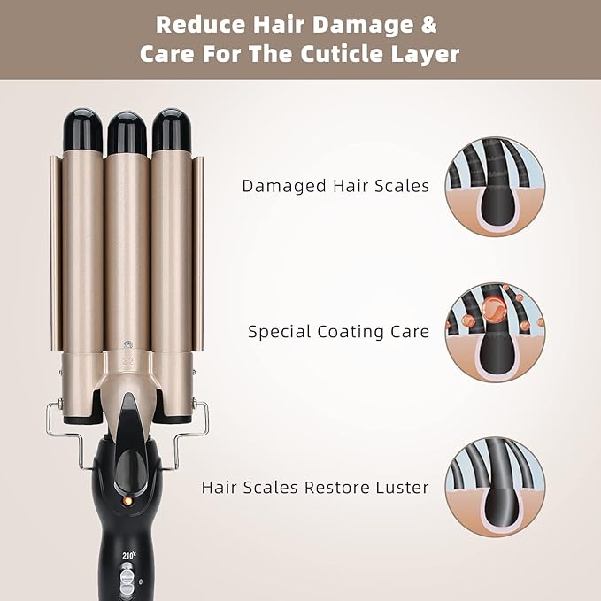 Hair Waver Curling Iron 3 Barrel Curling Iron Wand Hair Curler Waver Crimper Hair Styling Tool for or Short Hair Styling (US22mm)