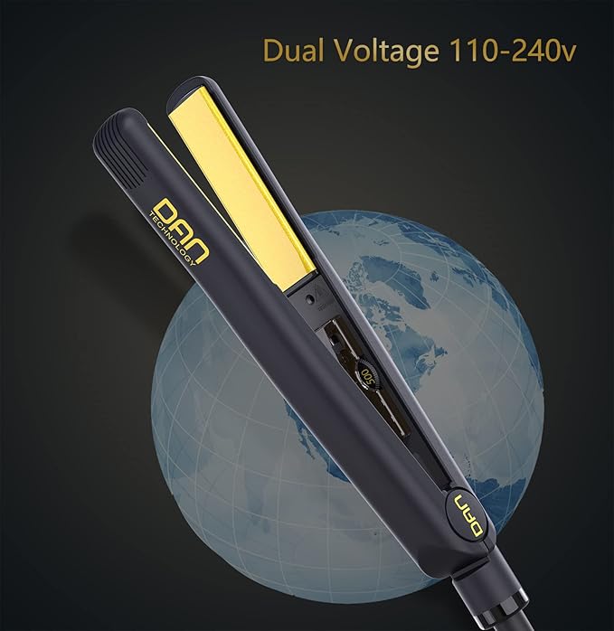 500 Degree Ceramic Dual Voltage Adjustable Temperature 1 inch Flat Iron - 2 in 1 Portable Straightener for Thick Hair