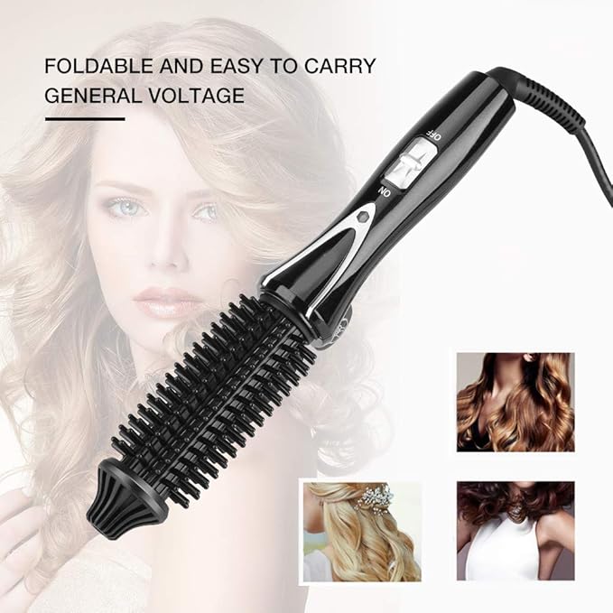 Ceramic Tourmaline Foldable Anion Hair Brush Curler Hair Curling Iron Hair Styling Tools (US Plug 110‑240V)