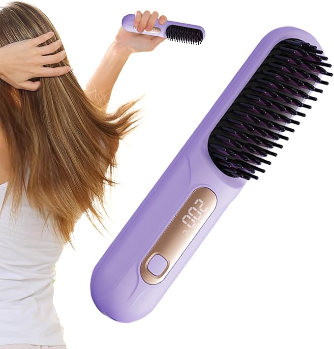 Cordless Hair Straightener – 3 Temps LED Portable Styling Tool Pink Purple 18.5x4cm ABS Cermet Build 2600mAh 220V | Travel Salon Women Girls Party Business Outdoor Curling Accessory