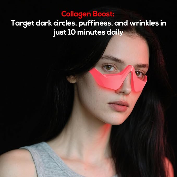 Under-Eye Red Light Therapy Device &amp Microcurrent Eye Massager Puffiness Eye Bags - Red Light Therapy Glasses for Reducing Wrinkles and Fine Lines(Pink)