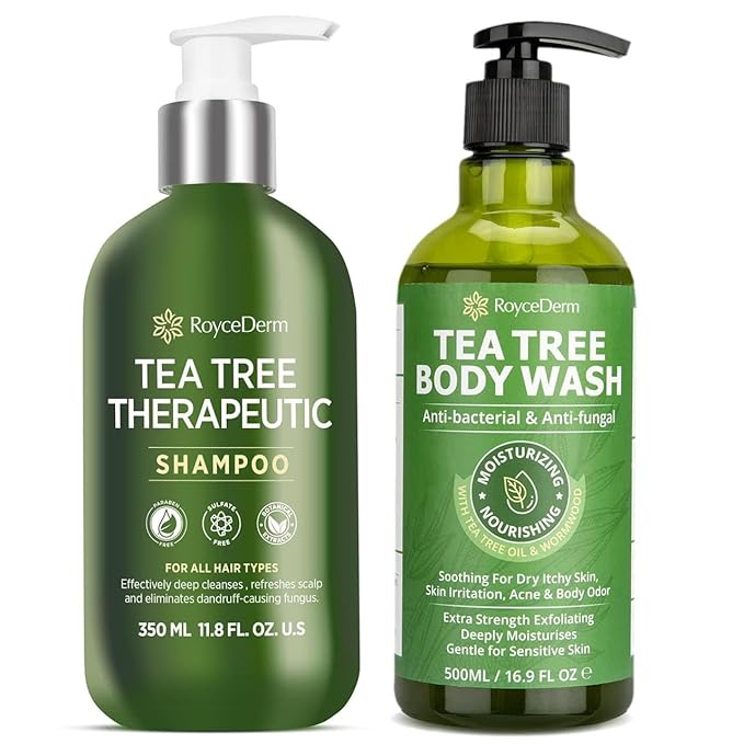 Roycederm Tea Tree Antifungal Care Bundle: Body Wash &amp Shampoo for Skin and Scalp Health