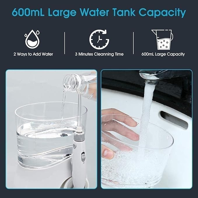 Water Flosser Professional for Teeth 600ML Dental Water Teeth Cleaner 10 Adjustable Pressure Electric Dental Pick Flosser for Teeth/Braces 5 Water Jet Tips for Family