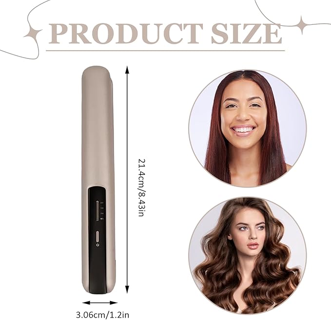 Cordless Hair Straightener ＆ Curler 3 Adjustable Temperature Travel Flat Iron Fast Heating Cordless Curling Iron Rechargeable Portable Straightener for Home Salon
