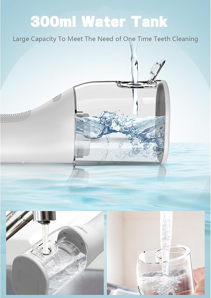 Water Flosser for Teeth CordlessElectric Dental Flosserwith 5 Professional Nozzles and 4 ModesIntelligent Memory300ml Water Tank1600 Pulses/minfor Orthodontics Home UseBlack/White (Black)