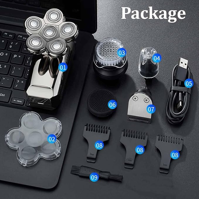 Head Shavers for Bald Men 8in1 Rechargeable Electric Shaver Five Floating Heads Razors Hair Clipper Nose Ear Hair Trimmer Men Facial Cleaning Brush