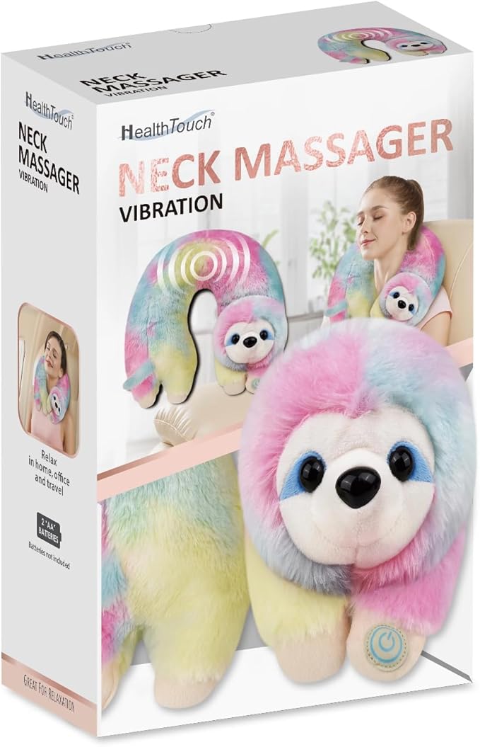 Neck Massager Gift with Relaxing Vibration U Shaped Lightweight- Rainbow Sloth