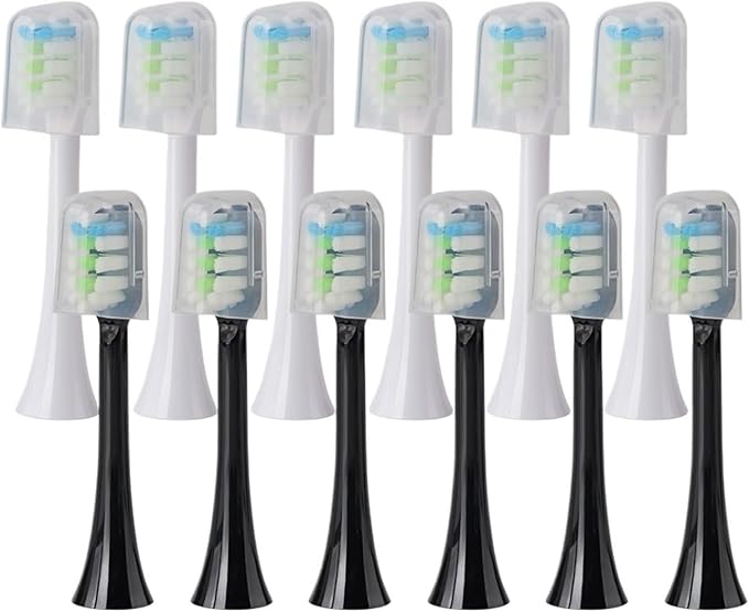 12pcs Replacement Brush HeadsCompatible for SOOCAS X3U/X3Pro/X5/V1/D2/D3 Bristle Electric Toothbrush Sealed Packed(SHUSHI-WH6BK6)