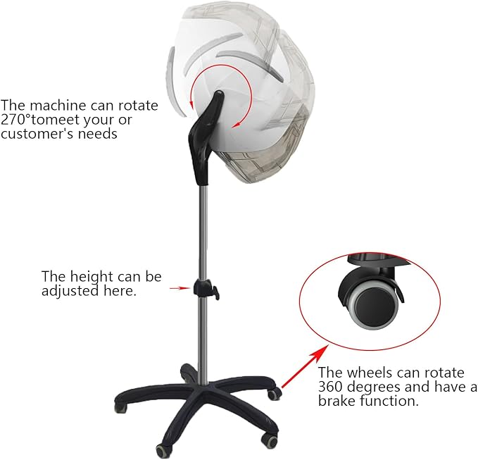 Professional Stand-up Hooded Hair Dryerwith Smart Touch Control Panel 1000W 8-Speed Settings Negative ion and Ozone Functionswith Bonnet Portable Blow Dryer for Salons and Home use.