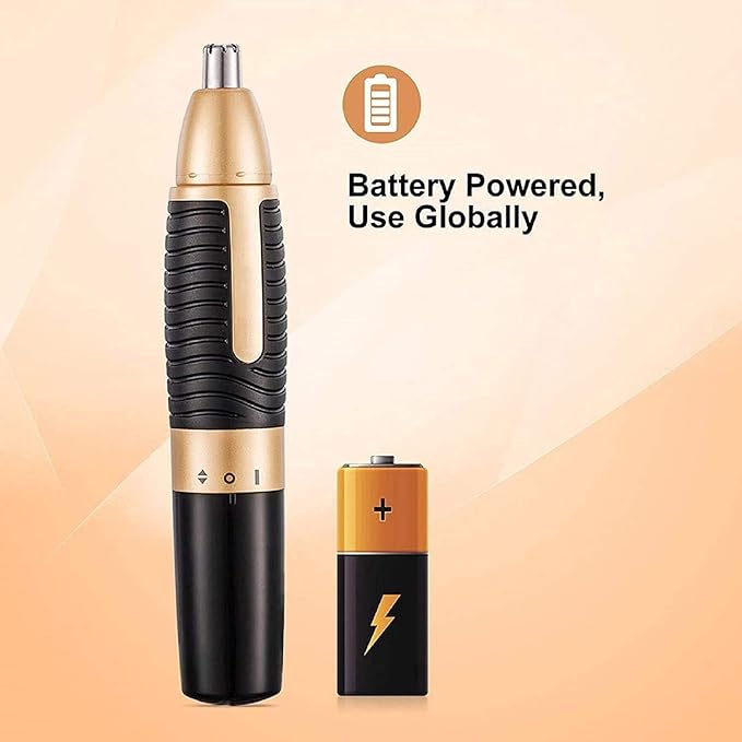 Nose Hair Trimmer Ear and Nose Trimmer Electric Professional Eyebrow Trimmer Nose Hair Remover with Removable Cutter Head for Men and Women Battery Powered(Gold)
