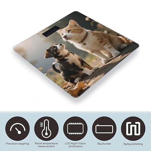 Cat Dog Weight Scale Cute Bathroom Scale for Body Highly Accurate Digital Weighing Machine for People Compact LCD Display Scales with Sturdy Toughened Glass Scales