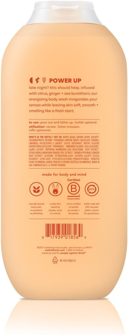 Method Body Wash Energy Boost Paraben and Phthalate Free 18 oz (Pack of 6)