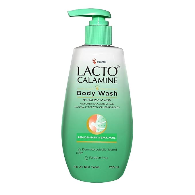 Lacto Calamine Salicylic Acid Body Wash (1%) | Exfoliating Body Wash with Cica Aloe Vera &amp Turmeric | For Rough &amp Uneven Skin Texture | Paraben Free | 250 ml | For Men &amp Women