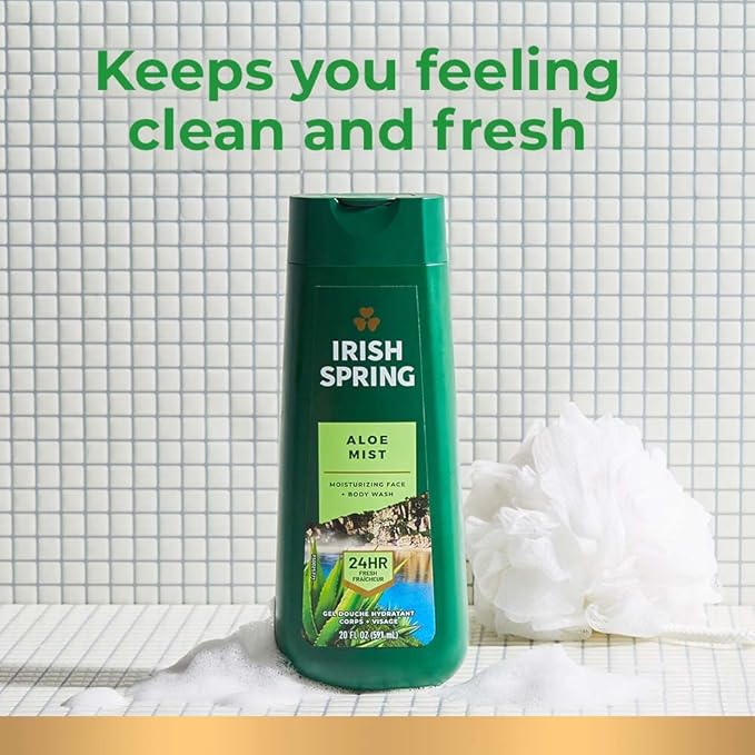 Irish Spring Men's Body Wash Shower Gel Aloe Mist 20 Oz 4 Pack